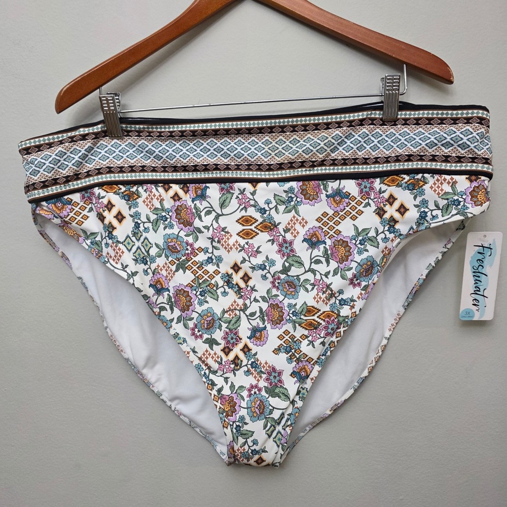 Freshwater Boho Babe Floral High Leg Banded Bikini‎ Bottoms 3X  NEW Swimwear